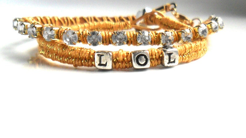 Personalized  woven Bracelet sterling silver stamped beads Crystal chain leather Texting