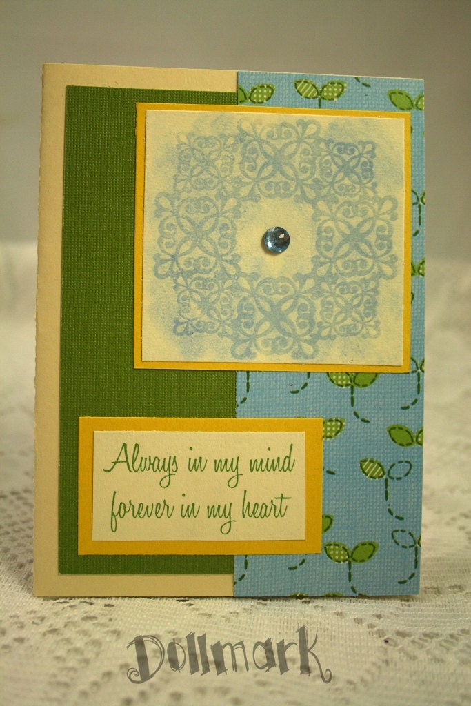 Always in my Mind encouragement card - Thinking of you - Green and yellow florals