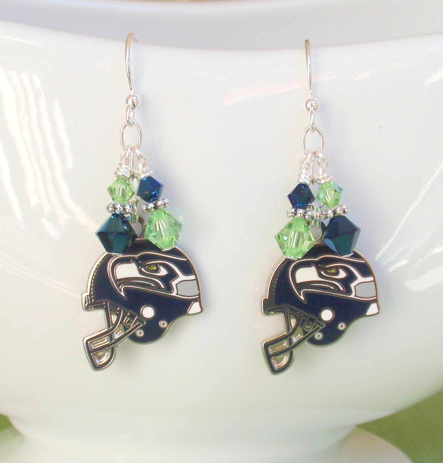 Seattle Seahawks Inspired Crystal Logo Helmet Earrings