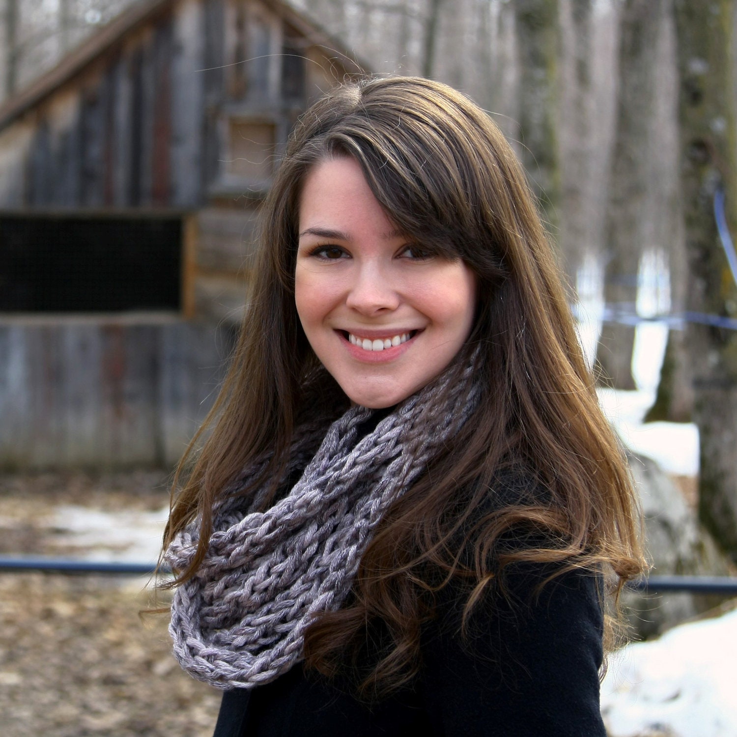 Rope infinity scarf in warm grey- free shipping