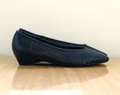 Navy Kitten Heel Woven Shoe - ON SALE - Womens 8 - Vintage