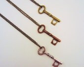 Set of three key friendship necklaces. Bronze, copper, silver. Key to my heart. Small heart. Skeleton key. Best friend gift.