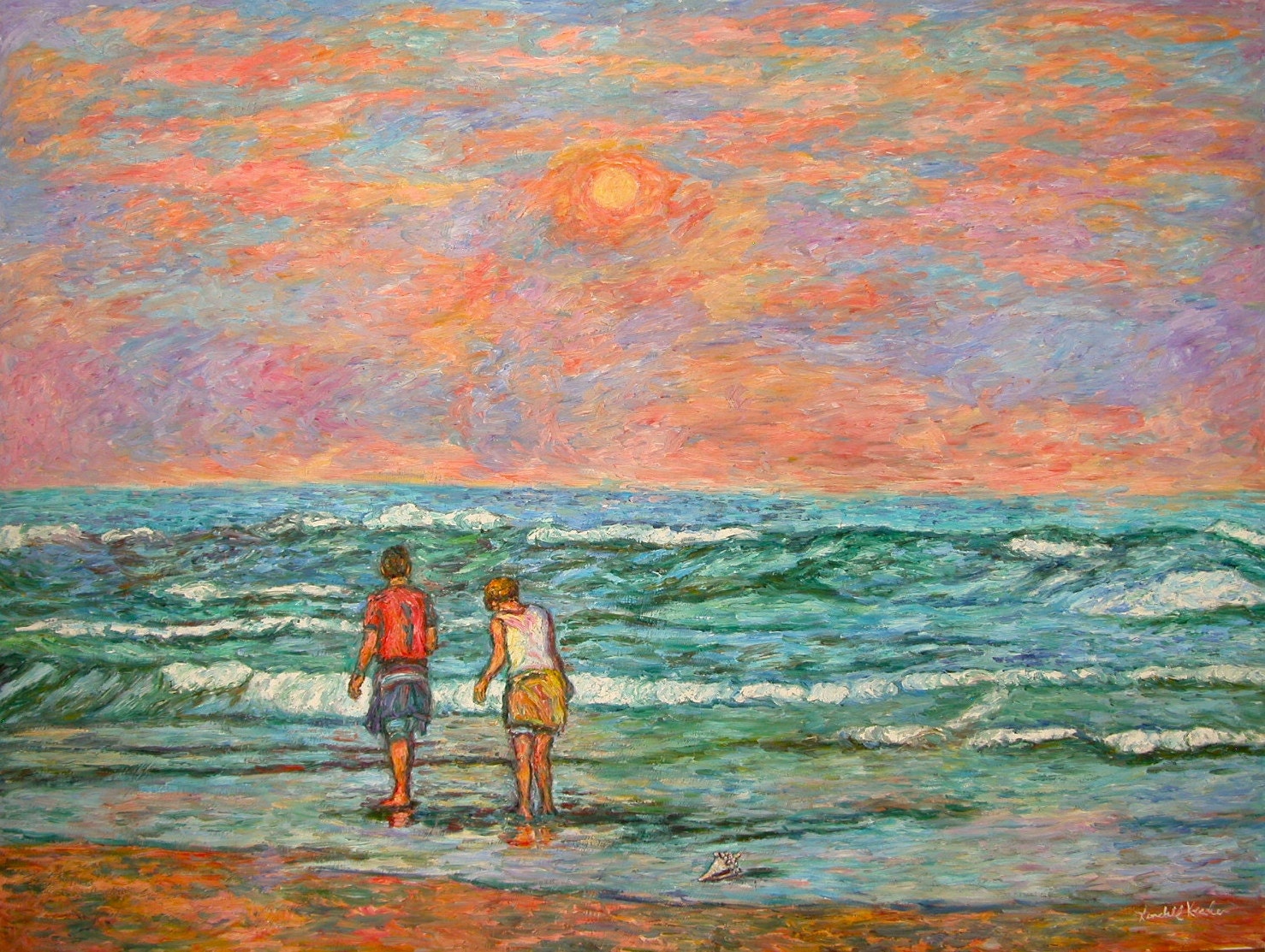 Morning Stroll at Isle of Palms Art 30x40 Impressionist Beach Ptg.  Award Winner Kendall Kessler