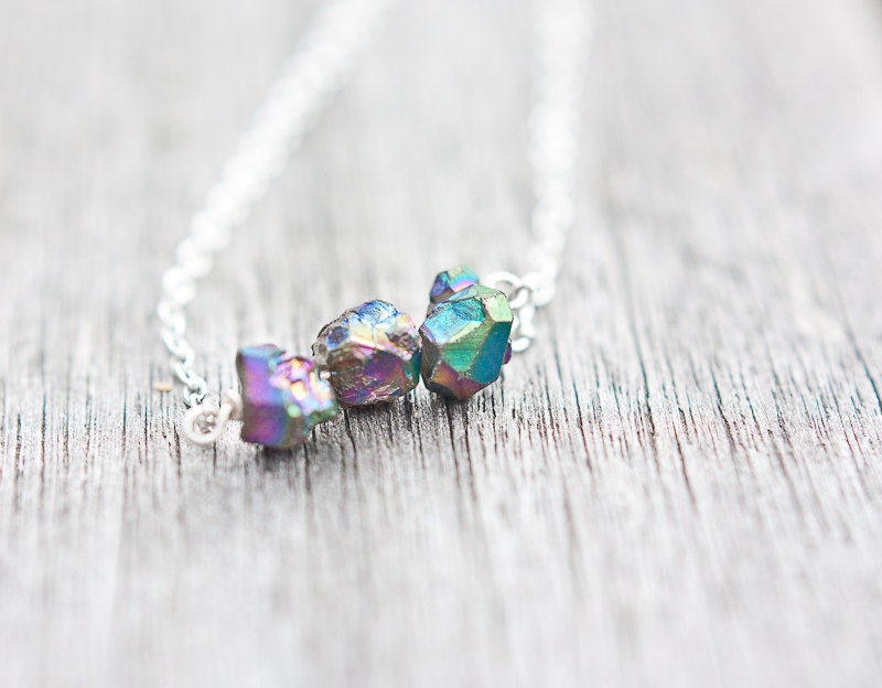 Druzy Necklace Titanium rainbow Modern Minimalist jewelry Bohemian spring fashion rustic neutral silver gray free shipping rusteam