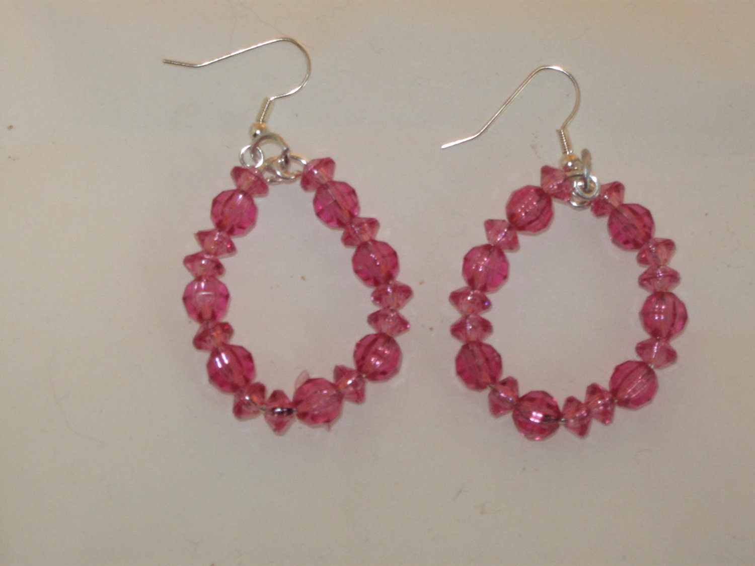 Dark Pink Bead Dangle Earrings