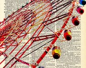 Vintage Book Art Print - Ferris Wheel - Upcycled Antique Book Print - Vintage Carnival Circus Art