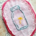 Hand Embroidered Brooch - Vintage Textile Handkerchief and Felt Pin - Firefly in a Mason Jar