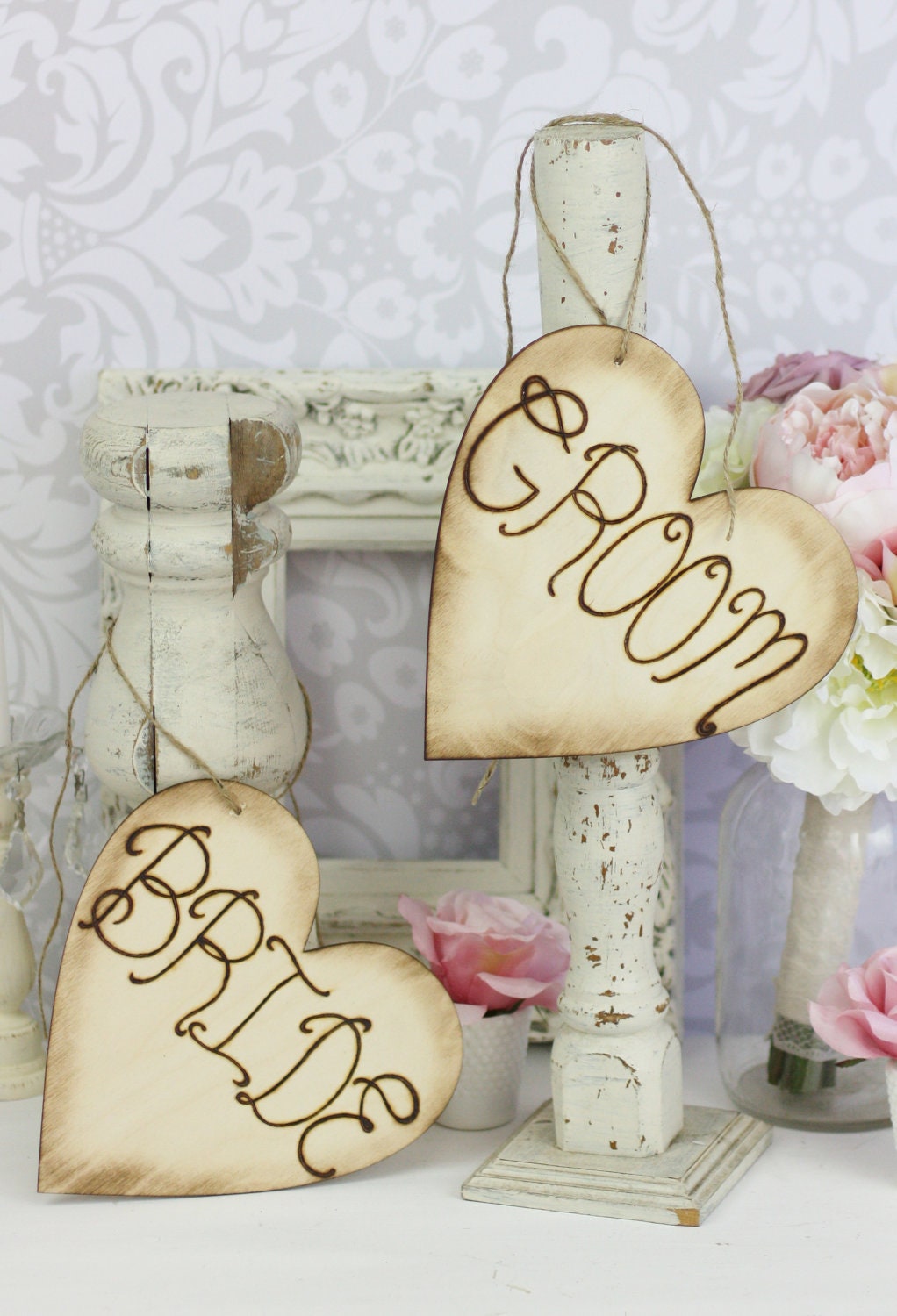 Bride and Groom Chair Signs Rustic Wedding Decor