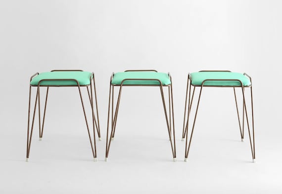 Vintage Hairpin Stools - Mid Century, Modern, Retro, Metal, Eames