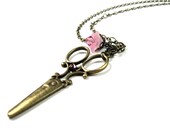 Vintage Style Scissors Necklace, Pink Swarovski, Gift for Hairstylist, Crafter, Knitter, Scrapbooker, Gifts for Her, Womens Accessories