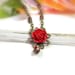 Vintage Style Pendant Necklace, Crimson, Red, Swarovski, Lucite Cabochon, Feminine Jewelry, Primary Color, Womens Accessories, Poppy Red