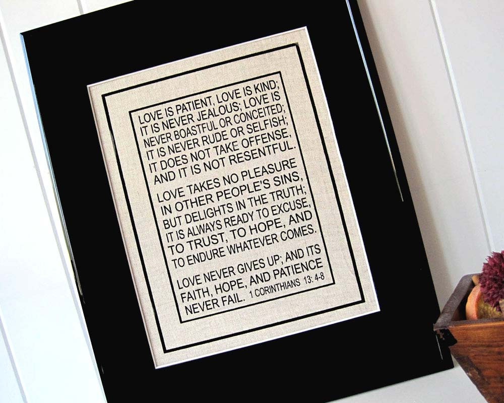 Linen Burlap Love Bible Verse Corinthians Typography Print