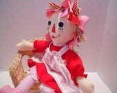 Rag Cloth Doll Red Pink Green Raggedy Ann 15 Inch Art Doll Toy