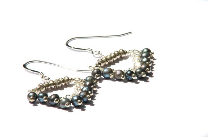 Cloudy grey pearl chandelier earrings- June birthstone earrings- gray gemstone earrings- boho chic- sterling silver- Marine Layer