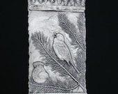 Birds in a Pine Bough  - Ceramic Pottery Porcelain Relief Tile