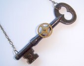 Perception Filter Necklace - eco-friendly vintage repurposed parts - silver and gold steampunk antique skeleton key jewelry