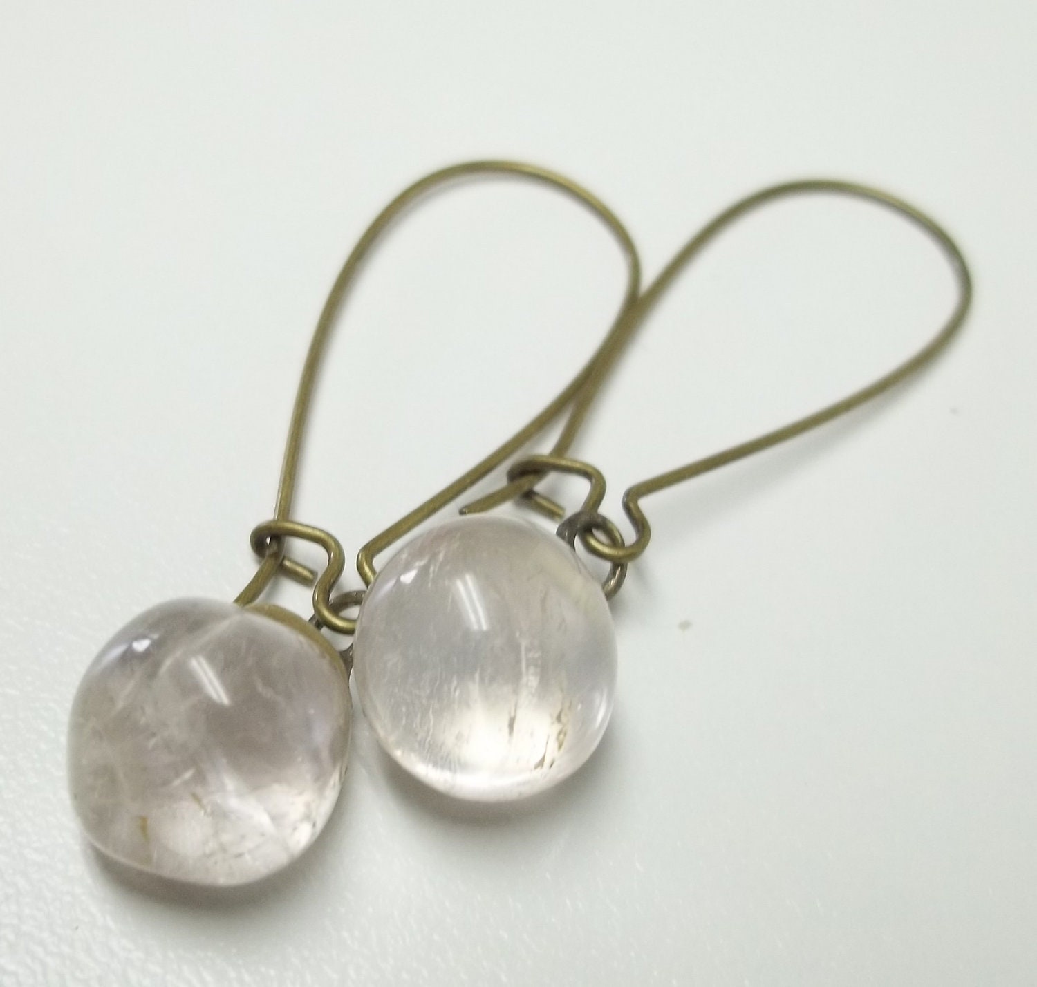 Vintage reclaimed clear agate drop earring bridal wedding