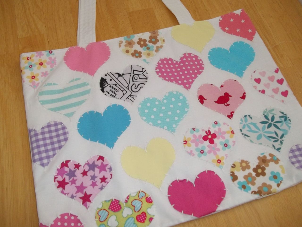 White Scrap Heart Tote