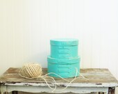 aqua turquoise blue wood shaker boxes round painted repurposed home container shabby chic cottage decor storage