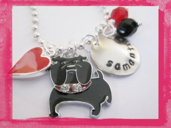 Bull Dog Hand Stamped Necklace -  Personalized Jewelry -for your Dog Lover