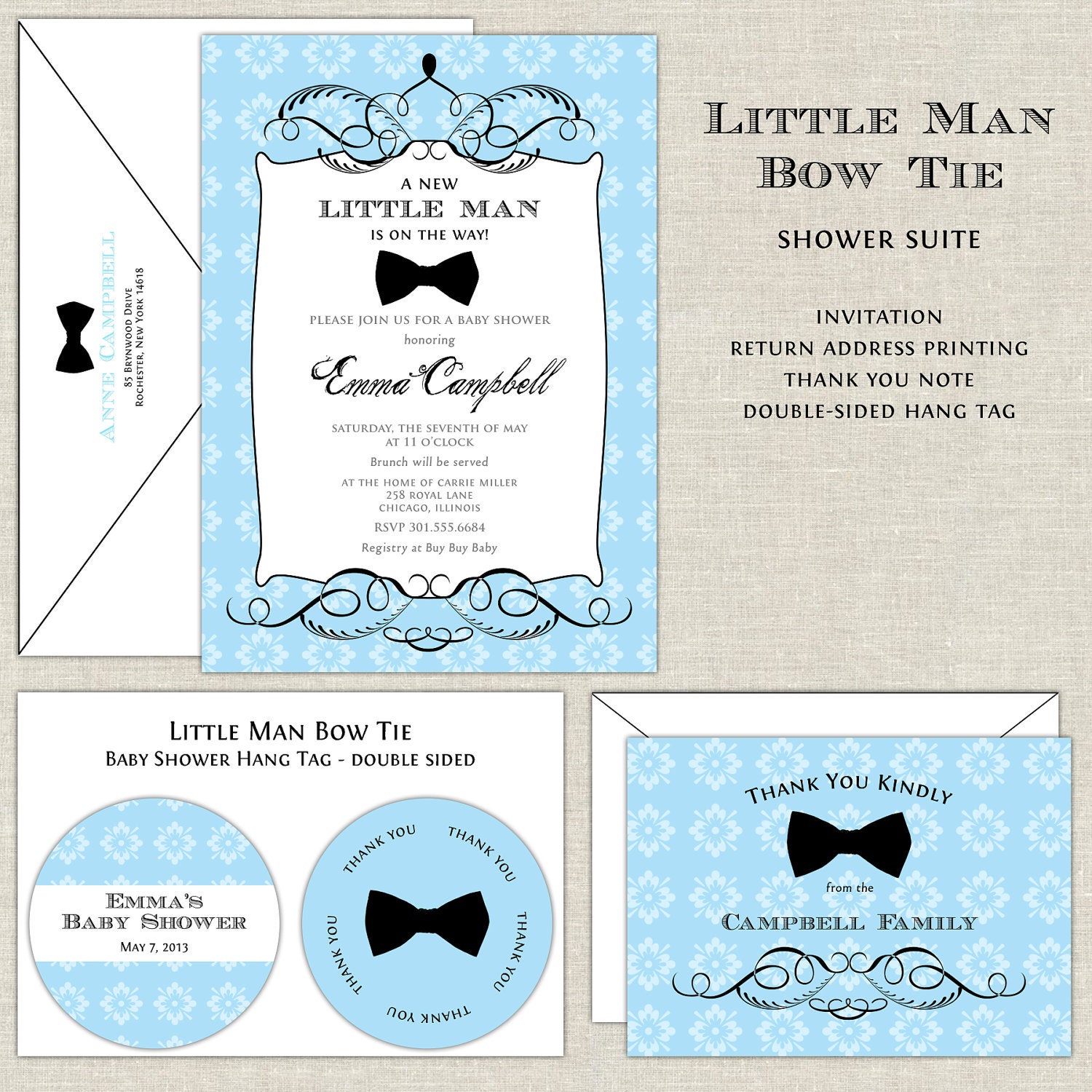 Little Man Bow Tie Baby Shower Invitation Set Il_170x135