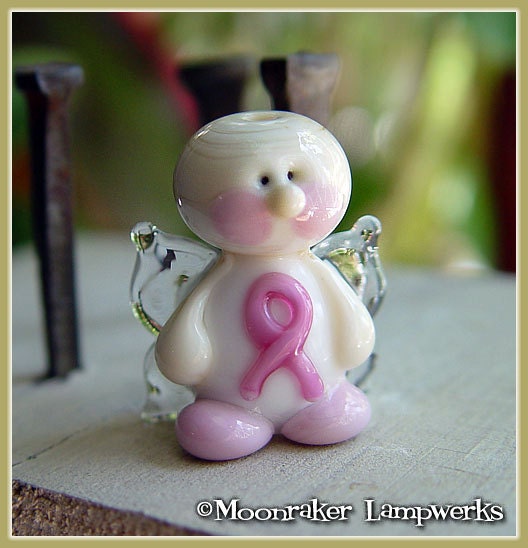 Pink Ribbon Fairy Lampwork Bead