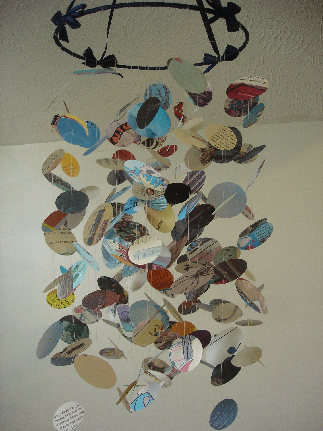 OOAK Navy Neutral or Boys Recycled Childrens Books Upcycle Paper Mobile Train Bugs Sports Science