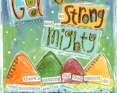 Kids Scripture Art, Sunday School Songs: My God is So Great, 8 x 10 Fine Art Print, Mixed Media Collage