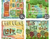 Set of 12, Scripture Sunday School Song Prints, 8 x10 Fine Art Print, Mixed Media Collage