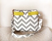Crossbody Chevron Purse/ handbag messenger/ Nautical stripe in Grey/ Chartreuse --MADE TO ORDER--