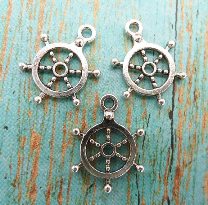 Ships Wheel, Nautical Charm, 15 Pcs, Wheels, Sailor Charm, Bracelet Charms, Nautical