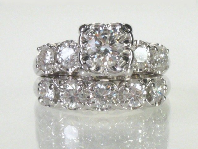 Vintage Diamond Wedding Ring Set - 1.51 Carats Total Weight