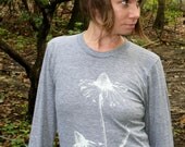 Long Sleeve Tee Echinacea Cone Flowers Print on Heather Grey American Apparel