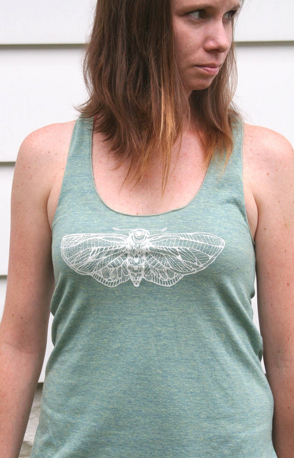 Moth Cyclops Hand Drawn Design on American Apparel Tri-Lemon RacerBack Tank for Women