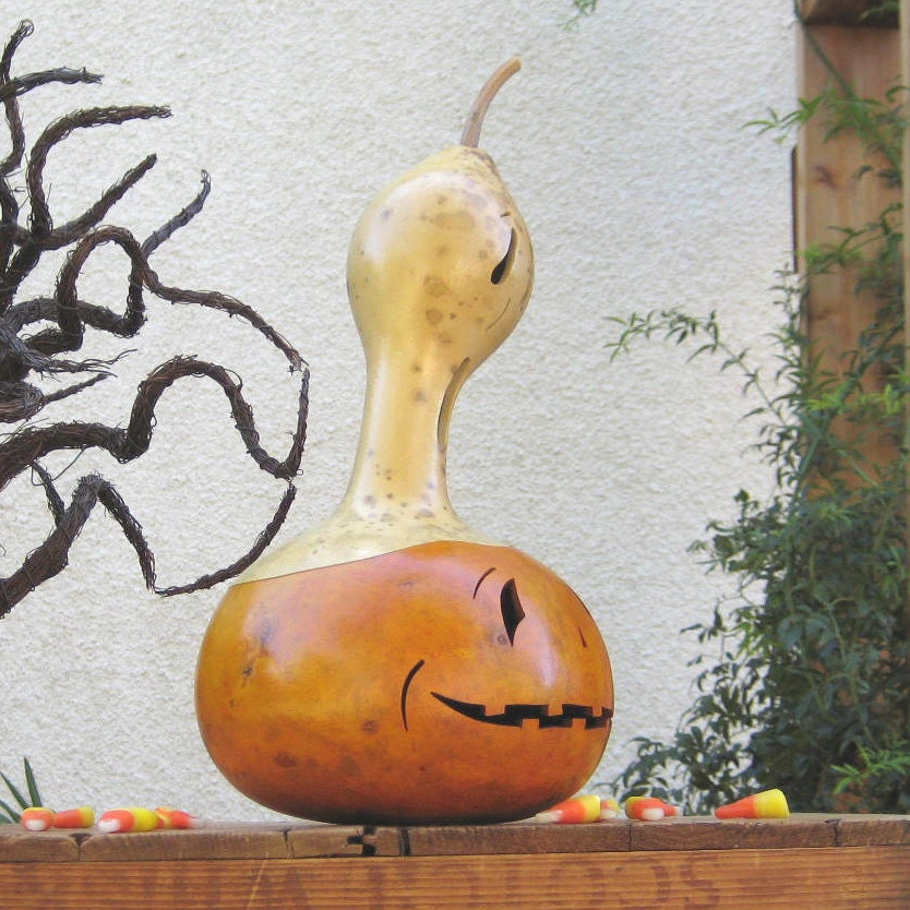 Halloween Gourd Ghost Top Jack O Lantern Spooky Fall Harvest Candy Bowl