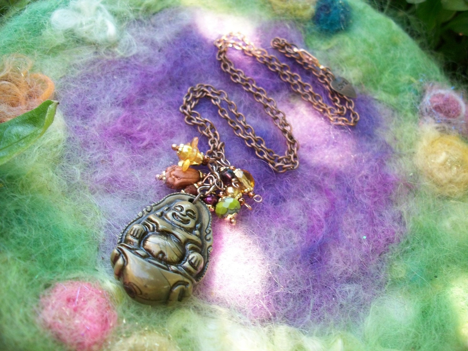 Earth Buddha Necklace with Glass Bead Accents