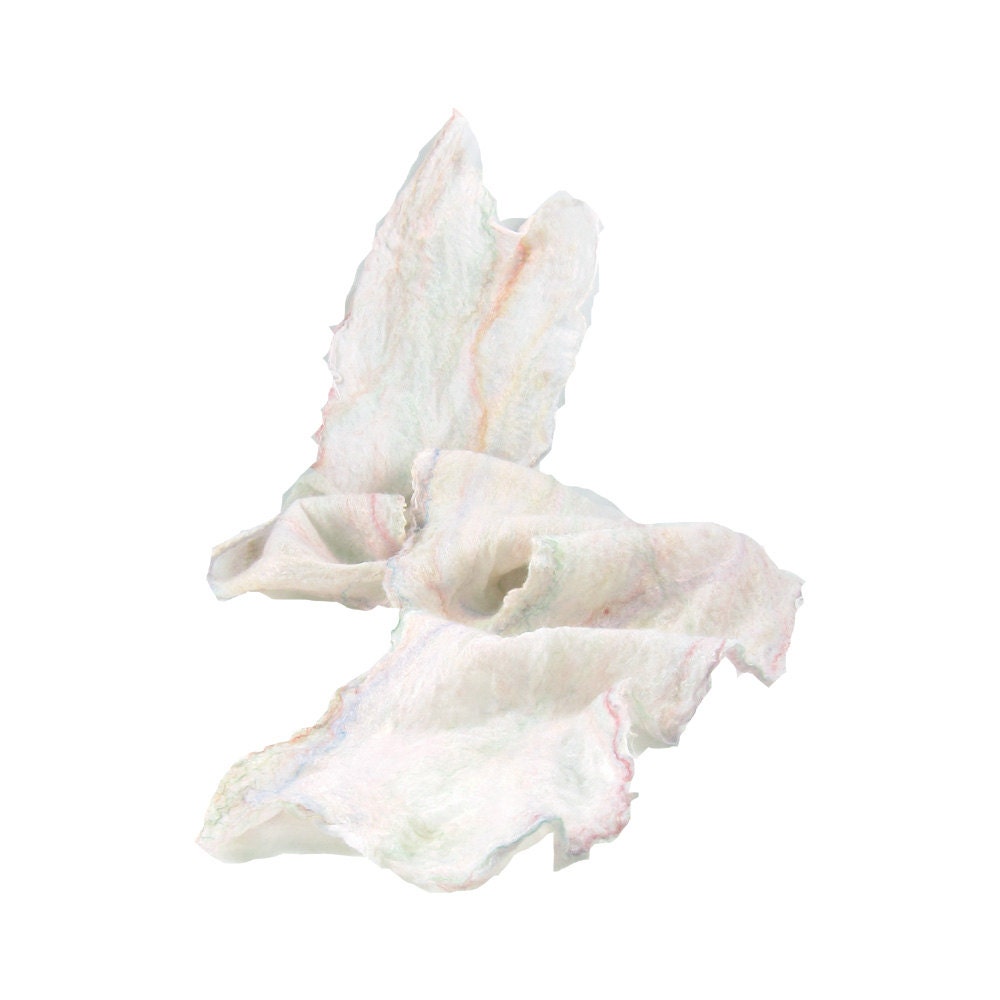 Nuno Felted Scarf Wool Scarf  Pastel Scarf Spring Scarf Spring Fashion Womens Scarf Pastel Cream Peach Sage White Silk Gauze Under 75  OOAK