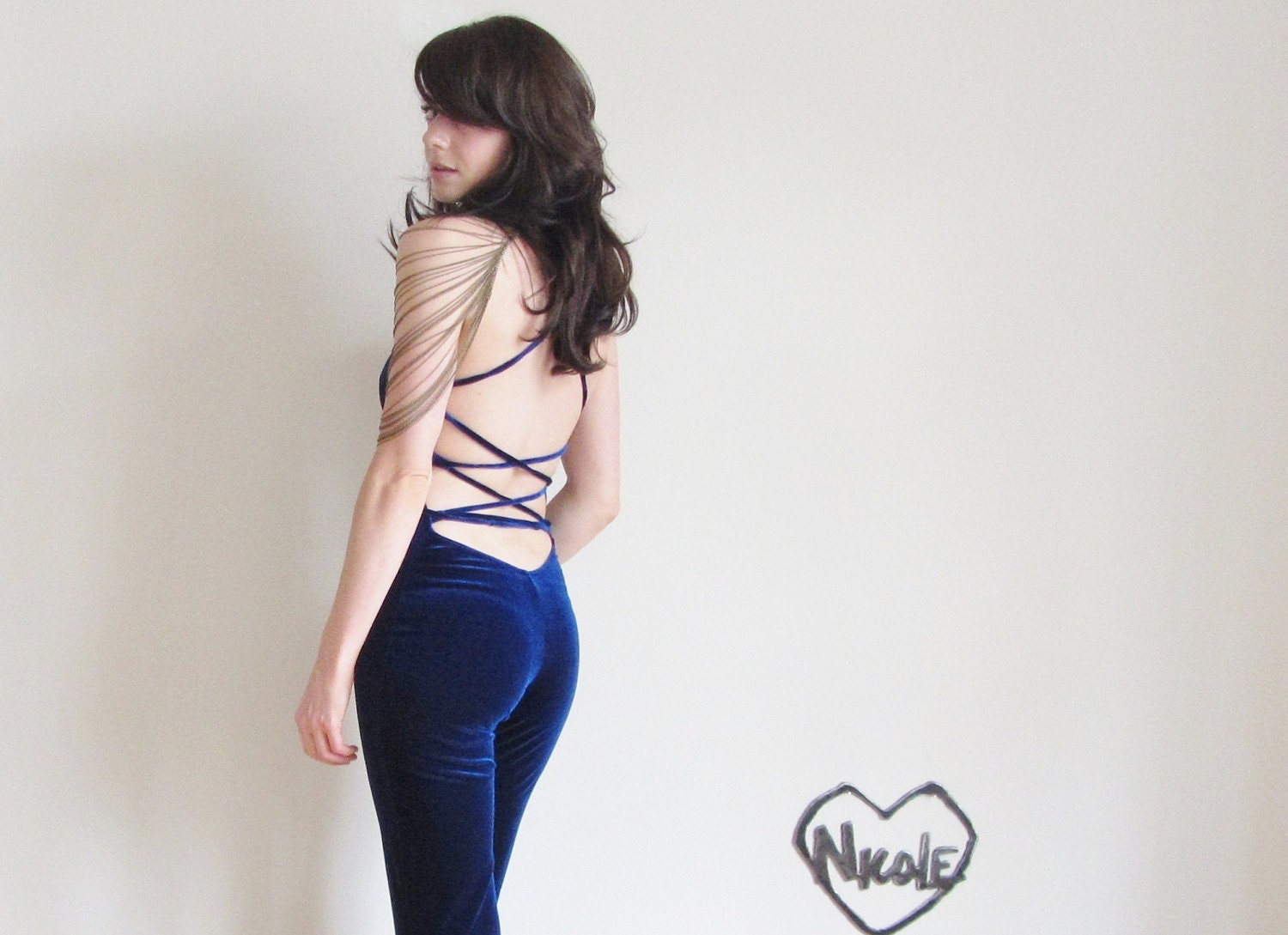 blue velvet disco fever . stretch jumpsuit high class 1970 prostitute .extra small.small.xs
