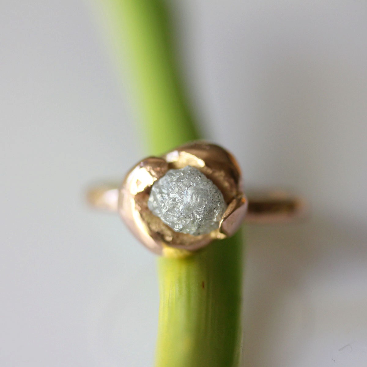 Raw Diamond In Recycled 14K Rose Gold Nugget Ring (F) - Ready To Ship