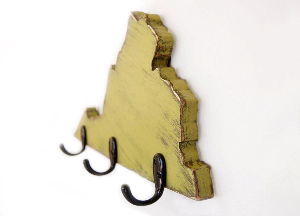 Virginia key hooks wood wall organizer cottage home decor Avocado Green
