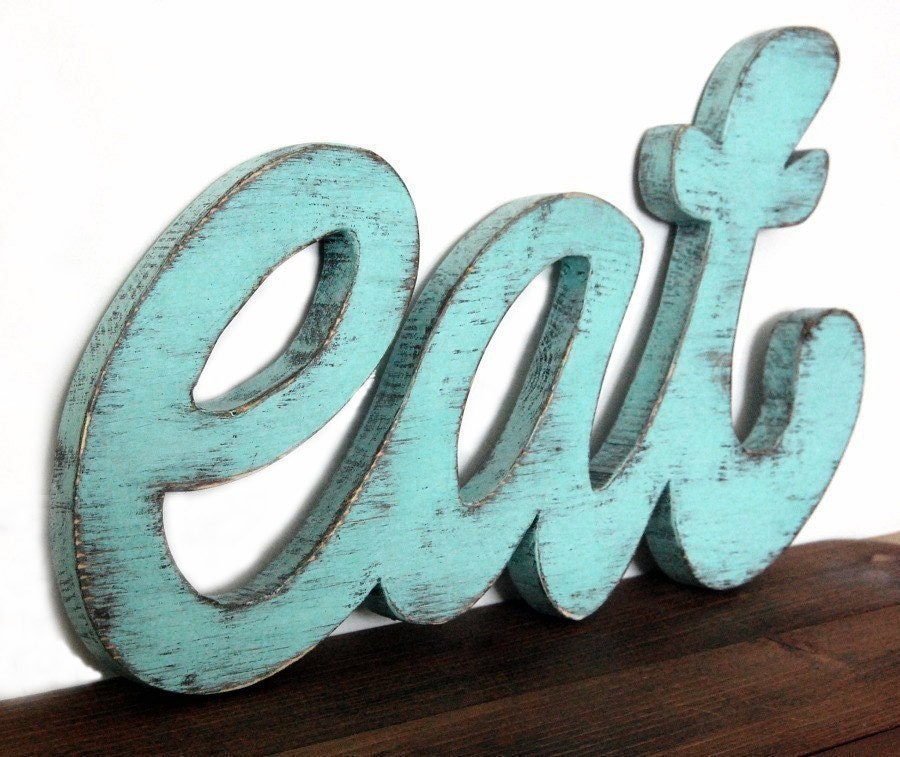 Eat sign kitchen wood sign wall restaurant wooden light turquoise