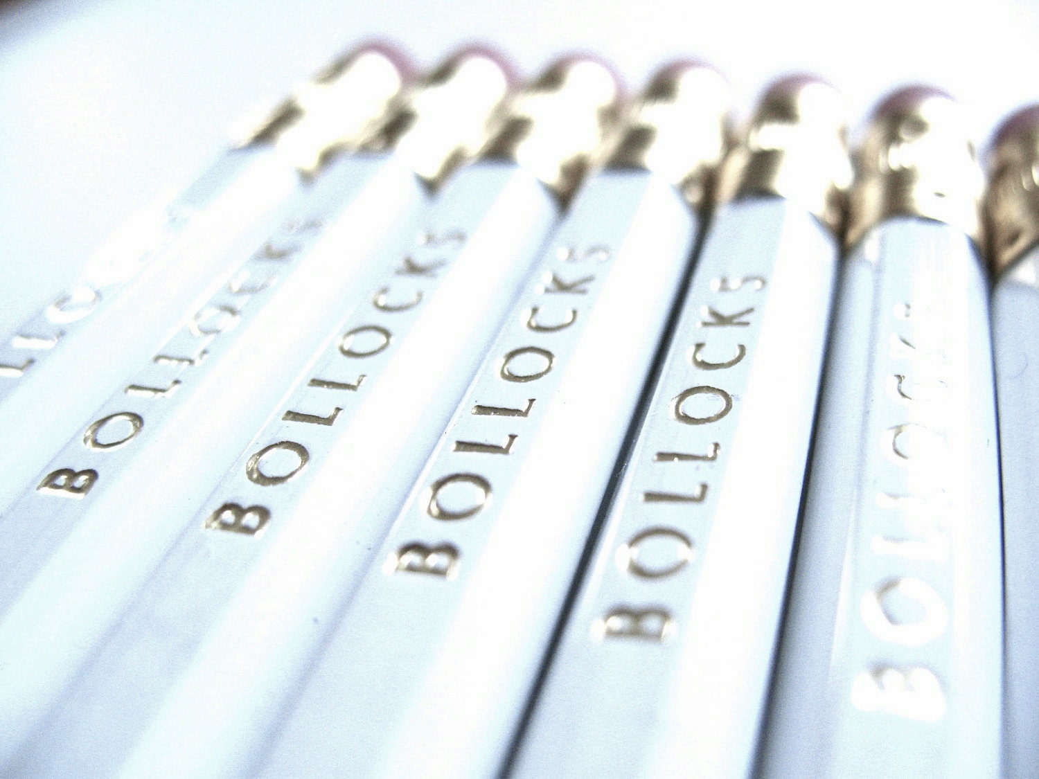 PENCILS (6) bollocks - white - graphite hex pencils w/ hand stamped pencil box