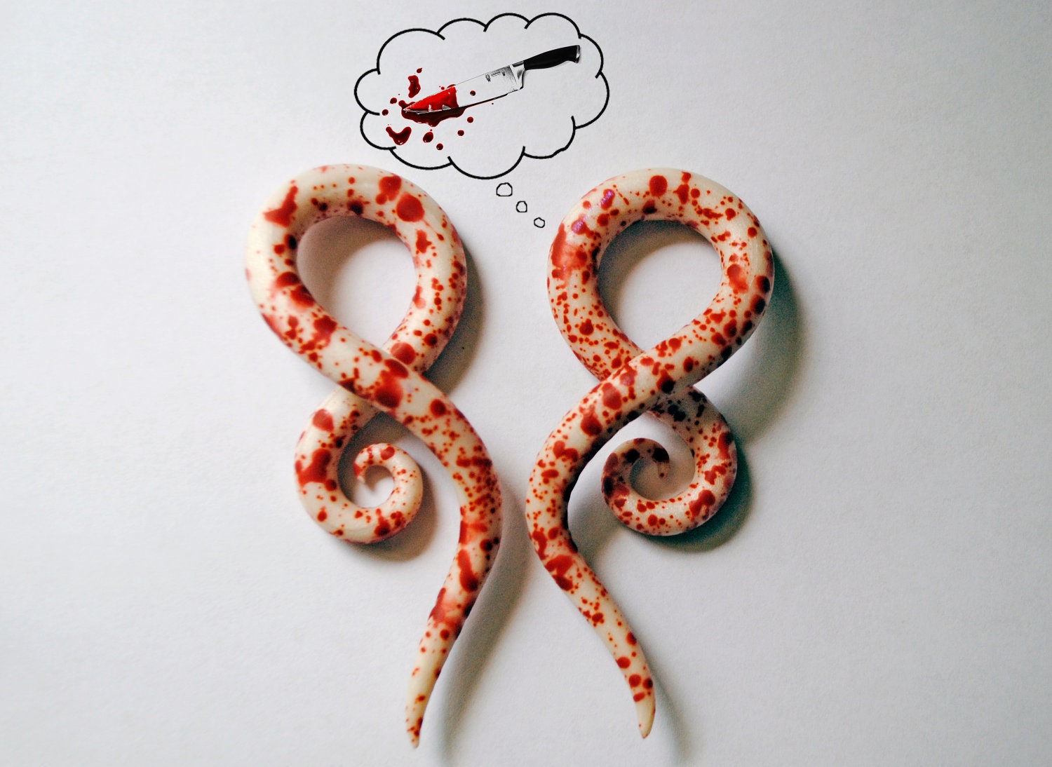 Blood Splatter Polymer Clay Gauged Earrings 2g, 0g, 00g, 7/16" 1/2"