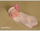 Treasury Featured SALE- Shabby Chic Rhinestone Flower With Interchangeable Soft Stretch Cream Nylon Headband Newborn Toddler Photo Prop
