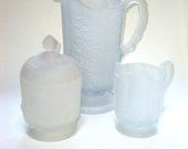 Vintage Satin Glass Set, Sugar, Creamer, and Pitcher, Translucent Harvest Grape Pattern  I Take CREDIT CARDS