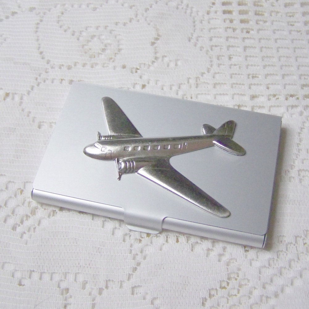 Airplane Card Case -Matte Aluminum Card Case - DC-3 Airplane - Aviation - Silver - Gifts for Men - Credit Card - Business Card