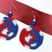 Dangle Earrings Red White Blue Crochet Jewelry Octagon Shape Glass Beads Geometric Design Patriotic Fun Fashion Handmade by Lilena ON SALE