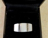 SALE...Stunning Art Deco Style Mother of Pearl Geometric  925 Sterling Ring