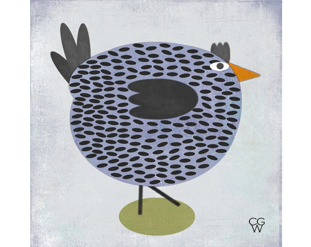 Folk Art Collage "Babe the Blue Hen" Wall Decor Print of My Orginal Digital Collage 6x6