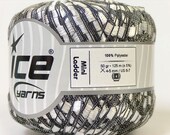 Silver White on Black Mini Ladder Ice Trellis Ribbon Yarn 22302